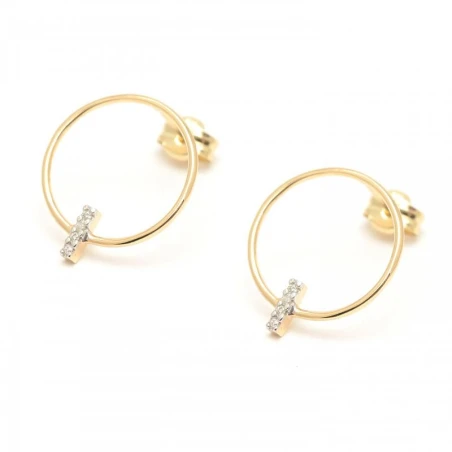 Pendientes Le Carré Mujer Círculo y Barrita Oro 18Kt y Diamantes 0,04 cts GB141OA.00
