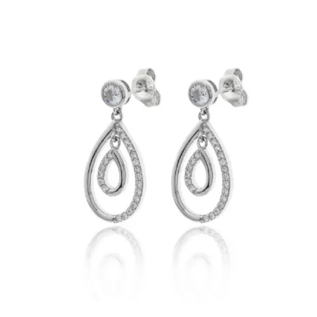 Pendientes Lágrima Plata Baño Rodio y Circonitas PPR-2003