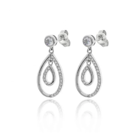 Pendientes Lágrima Plata Baño Rodio y Circonitas PPR-2003
