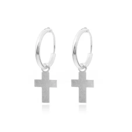Pendientes Plata Baño Rodio Aro y Cruz