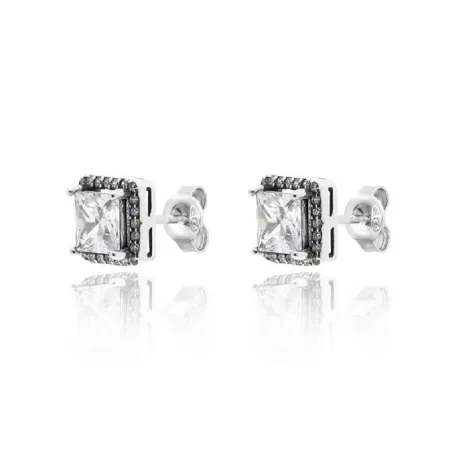 Pendiente Plata Baño Rodio Cuadrado y Circonitas PPR-1135
