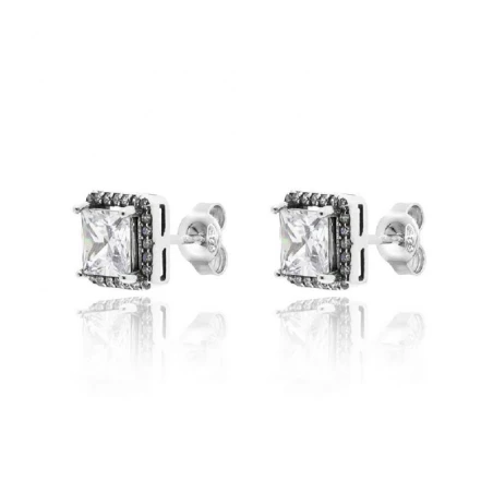 Pendiente Plata Baño Rodio Cuadrado y Circonitas PPR-1135