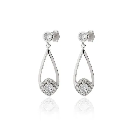 Pendientes Plata Bañño Rodio Lágrima y Circonitas PPR-2001