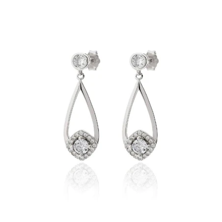 Pendientes Plata Bañño Rodio Lágrima y Circonitas PPR-2001