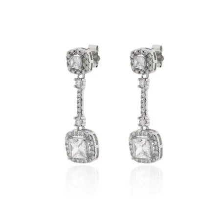 Pendientes Largos Plata Baño Rodio y Circonitas PPR-2004