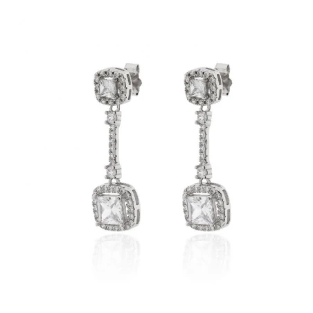 Pendientes Largos Plata Baño Rodio y Circonitas PPR-2004