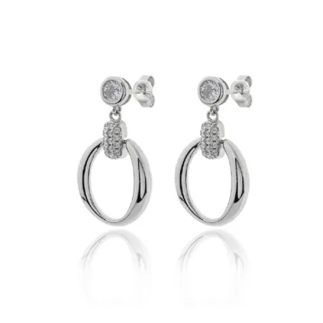 Pendientes Plata Baño Rodio Óvalo y Circonitas PPR-2006