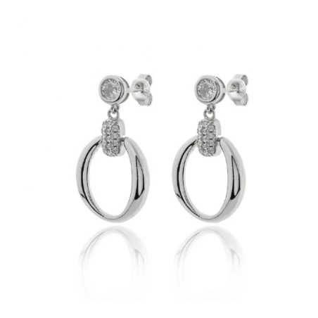 Pendientes Plata Baño Rodio Óvalo y Circonitas PPR-2006