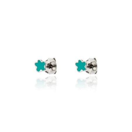 Pendientes Plata Baño Rodio Flor Esmalte Verde PP-FLOR/E