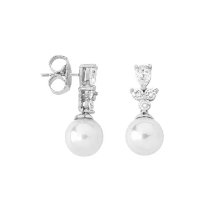 Pendientes Majorica Mujer Plata, Circonitas y Perla 10mm 10190.01.2.906.701.1