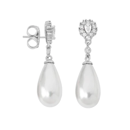 Pendientes Majorica Bridal Plata Baño Rodio, Circonitas y Perla 12519.01.2.000.010.1