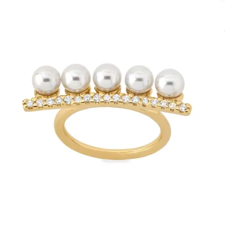 Anillo Majorica Mujer Plata Baño Oro, Circonitas y Perla 15178.01.1.913.010.1