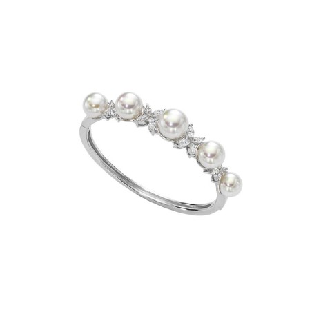 Brazalete Rígido Majorica Plata Baño Rodio, Circonitas y Perlas 11mm 12515.01.2.000.010.1