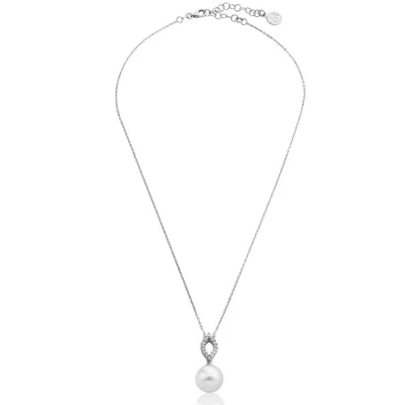 Gargantilla Majorica Mujer Plata Baño Rodio, Circonitas y Perla Blanca 12mm 15322.01.2.000.010.1