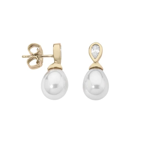 Pendientes Majorica Mujer Plata Baño Oro, Circonitas y Perla blanca 8x10mm 12267.01.1.000.010.1
