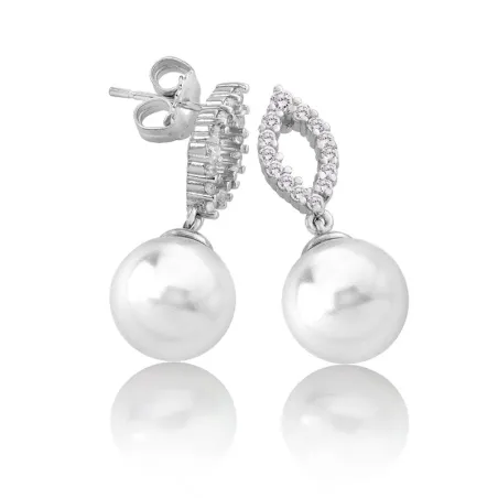 Pendientes Majorica Mujer Plata Baño Rodio, Circonitas y perla blanca 11mm 15323.01.2.000.010.1