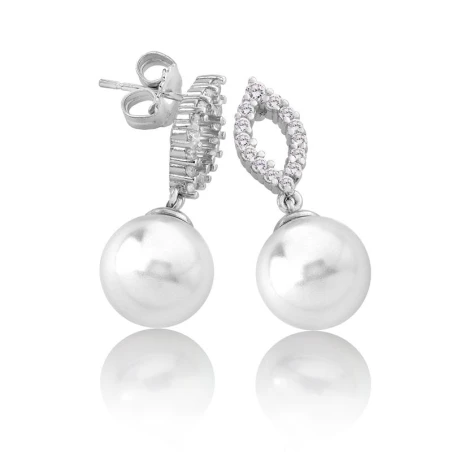 Pendientes Majorica Mujer Plata Baño Rodio, Circonitas y perla blanca 11mm 15323.01.2.000.010.1