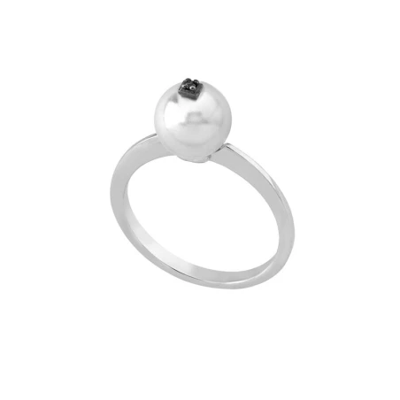 Anillo Majorica Mujer Plata Baño Rodio, Perla Gris 8mm y Diamante Negro 15432.01.2.913.010.1