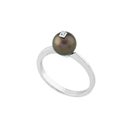 Anillo Majorica Mujer Plata baño rodio, Perla Tahití 8mm y diamante 15432.82.2.913.010.1