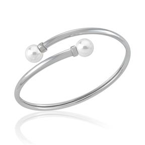 Pulsera Caña Majorica Acero Baño Rodio y Perlas Blancas 9mm 16000.01.0.000.010.1