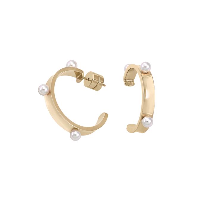 Pendientes Majorica Béjart Mujer Aro Acero baño Oro y Perlas blancas 4mm 16185.01.0.000.010.1