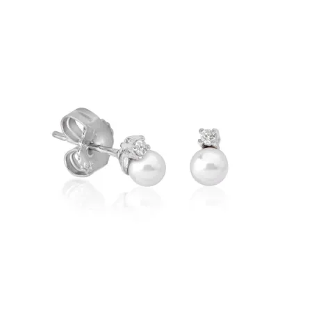 Pendientes Majorica Cies Mujer Plata Baño Rodio, Circonita y Perla blanca 4mm 16287.01.2.000.010.1