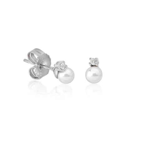 Pendientes Majorica Cies Mujer Plata Baño Rodio, Circonita y Perla blanca 4mm 16287.01.2.000.010.1