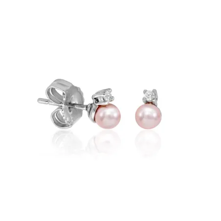 Pendientes Majorica Cies Mujer Plata Baño Rodio, Circonita y Perla Rosa 4mm 16287.44.2.000.010.1