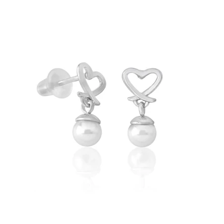 Pendientes Majorica Mujer Corazón Plata Baño Rodio y Perla blanca 12mm 16399.01.2.000.010.1