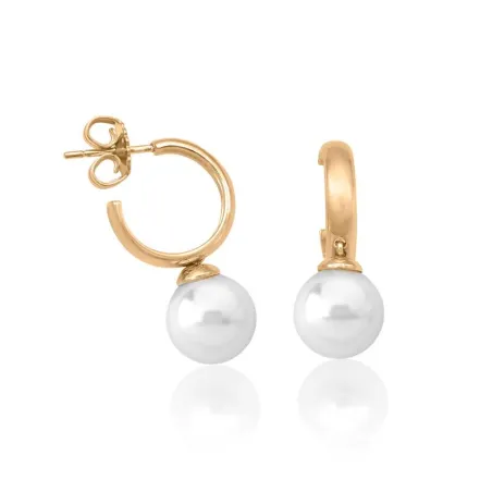 Pendientes Majorica Mujer Aro Plata baño Oro y perla blanca 10mm 16301.01.1.000.010.1
