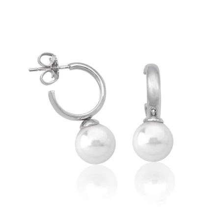 Pendientes Majorica Mujer Aro Plata baño Rodio y perla blanca 10mm 16301.01.2.000.010.1