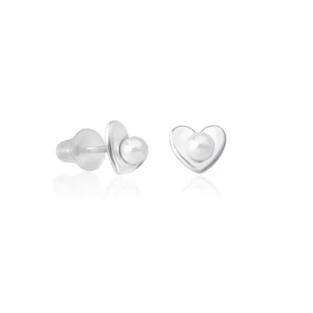 Pendientes Majorica Mujer Corazón Plata Baño Rodio y Perla blanca 3mm 16394.01.2.000.010.1