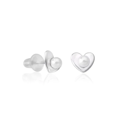 Pendientes Majorica Mujer Corazón Plata Baño Rodio y Perla blanca 3mm 16394.01.2.000.010.1