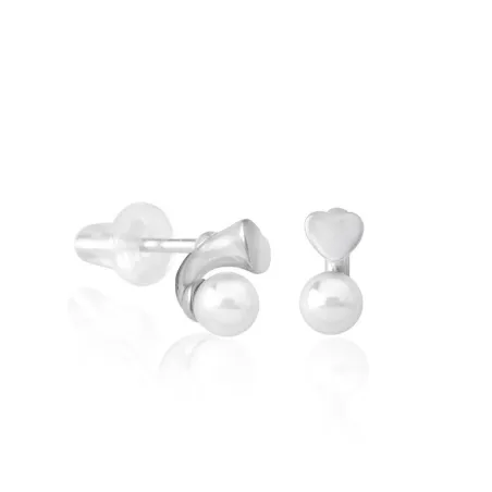 Pendientes Majorica Mujer Corazón Plata baño Rodio y Perla blanca 4mm 16395.01.2.000.010.1