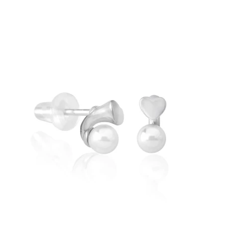 Pendientes Majorica Mujer Corazón Plata baño Rodio y Perla blanca 4mm 16395.01.2.000.010.1