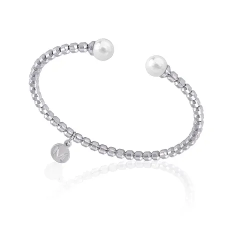 Brazalete Rígido Majorica Plata Acero y Perlas blancas 7mm 16456.01.A.000.010.1