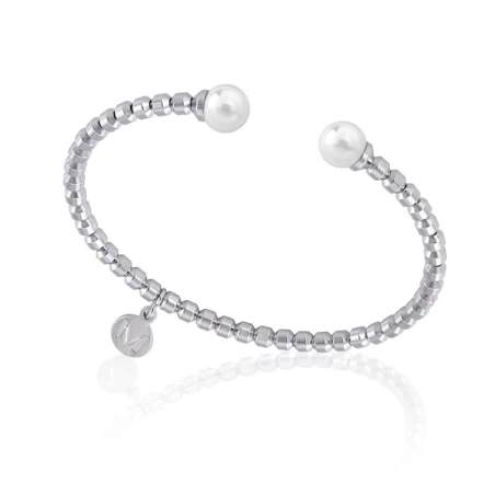 Brazalete Rígido Majorica Plata Acero y Perlas blancas 7mm 16456.01.A.000.010.1