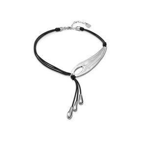 Collar Corto UNOde50 Big Leaf Cuero y Baño Plata COL1751MARMTL0U