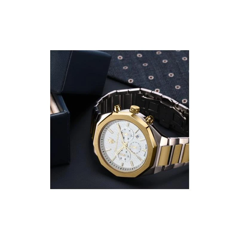 Reloj Maserati Stile Hombre Plateado y Dorado Cronógrafo R8873642009