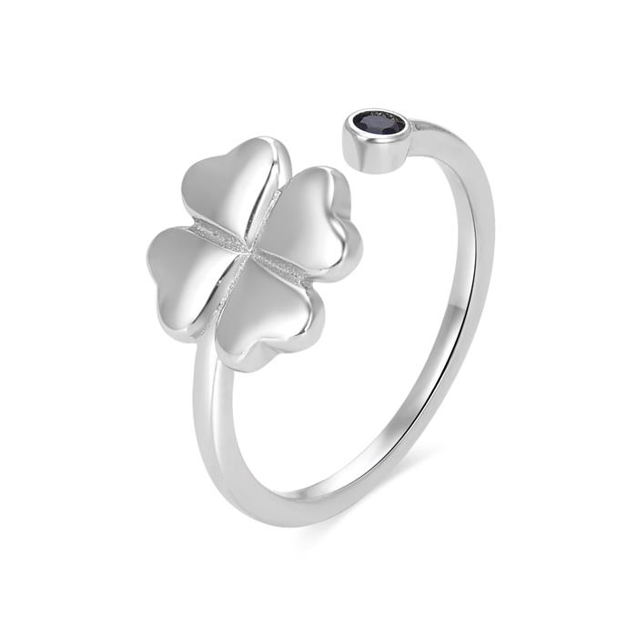 Anillo Luxenter Mafayaz Trébol Plata Baño Rodio y Circonita Negra XA21220100