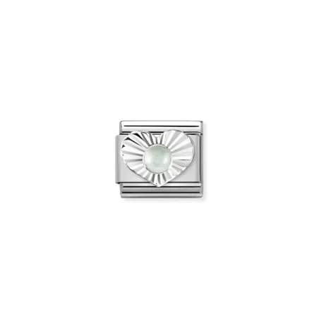 Composable Classic PIEDRAS, acero, CORAZON DIAMANTE en plata 925 AGUAMARINA MILKY