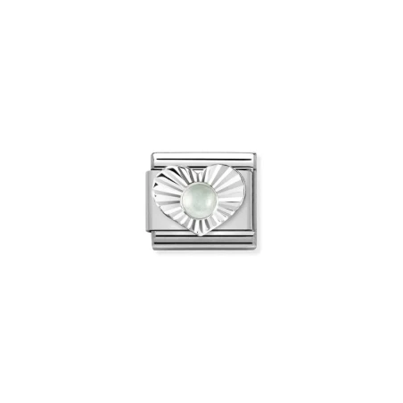 Composable Classic PIEDRAS, acero, CORAZON DIAMANTE en plata 925 AGUAMARINA MILKY