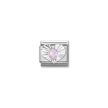 Composable Classic PIEDRAS, acero, CORAZON DIAMANTE en plata 925 OPALO ROSA