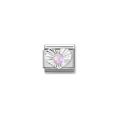 Composable Classic PIEDRAS, acero, CORAZON DIAMANTE en plata 925 OPALO ROSA