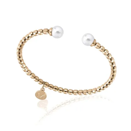 Pulsera Majorica Mujer Acero Baño Oro y 2 Perlas 7mm 16456.01.B.000.010.1