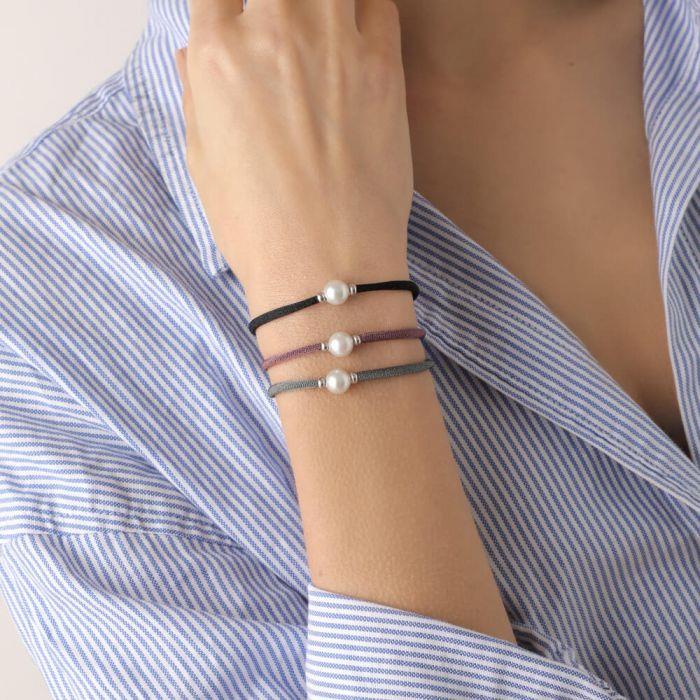Pulsera Majorica Serena Mujer Elástica Gris y Perla 8mm 16595.01.2.000.010.1