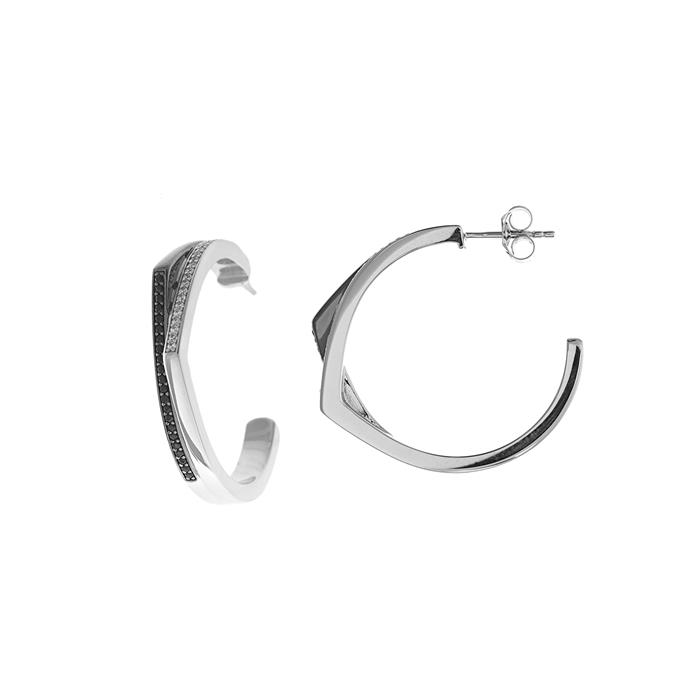 Pendientes Salvatore Mujer Aro Plata Baño Rodio y Rutenio con Circonitas blancas y negras 195A0130