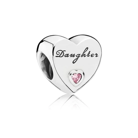 Charm de corazón Daughter en plata de ley y circonita cúbica rosa