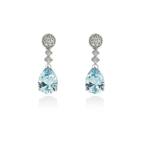 Pendientes Marina García Lagrima Plata Baño Rodio y Circonitas blancas y azul 90112PA