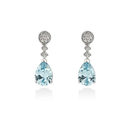 Pendientes Marina García Lagrima Plata Baño Rodio y Circonitas blancas y azul 90112PA